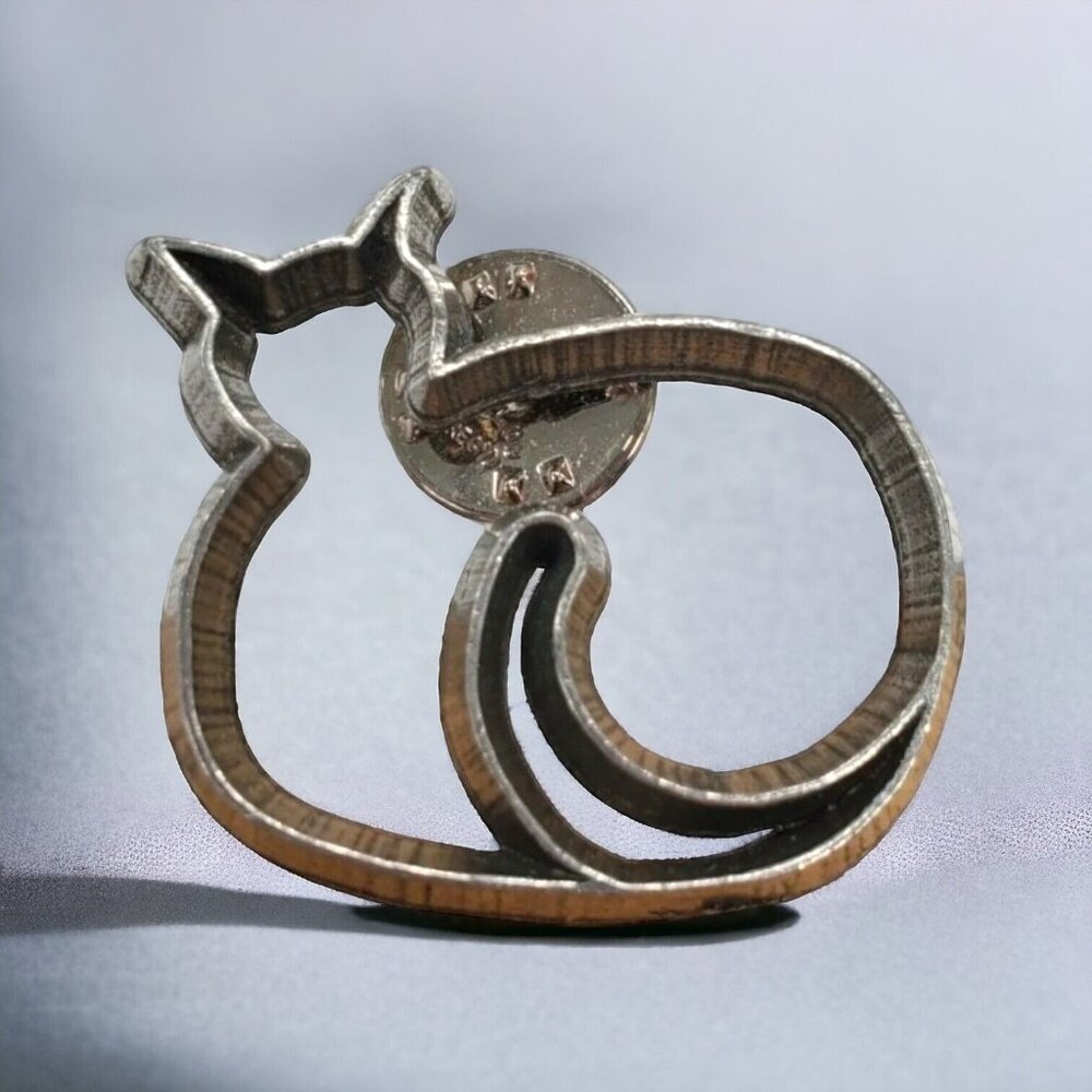 Vintage 1995 Cat Kitty Open Work Pin Brooch Ann Clarke Ltd Silver Tone 1.75”